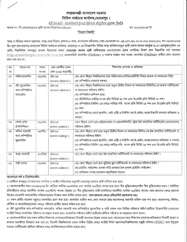 CS Meherpur Job Circular 2024